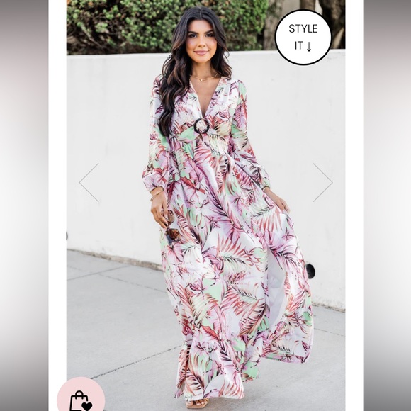 Pink Lily Where I Want To Be Tropical Printed Maxi Dress - Picture 2 of 12